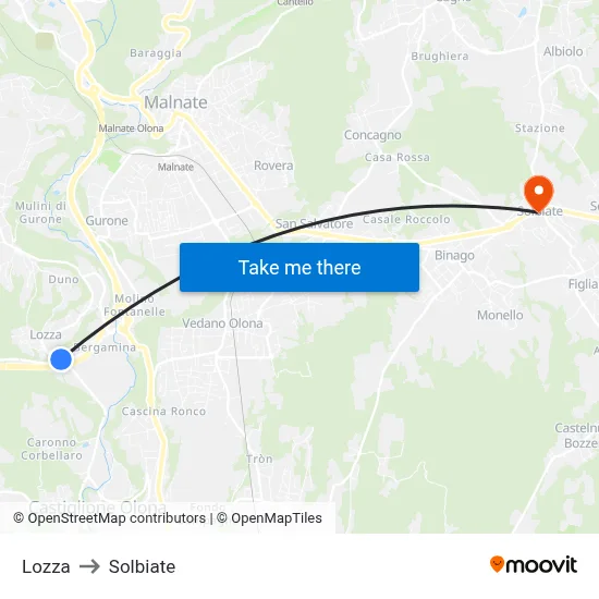 Lozza to Solbiate map