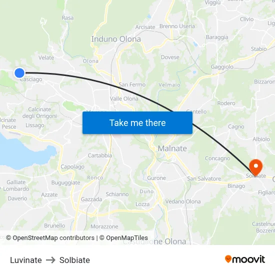 Luvinate to Solbiate map