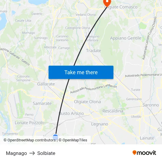 Magnago to Solbiate map