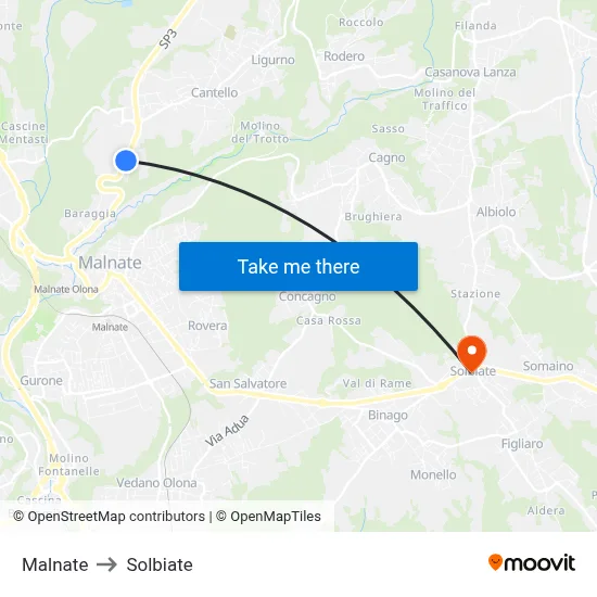 Malnate to Solbiate map