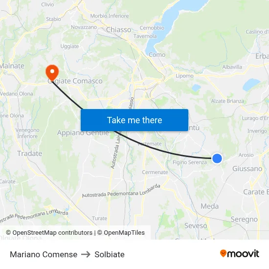 Mariano Comense to Solbiate map