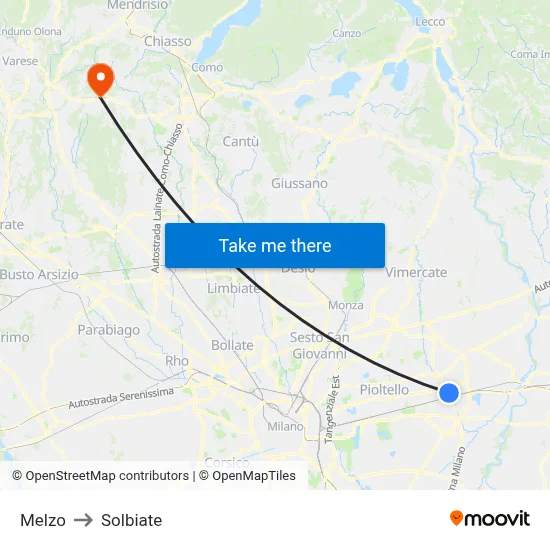 Melzo to Solbiate map