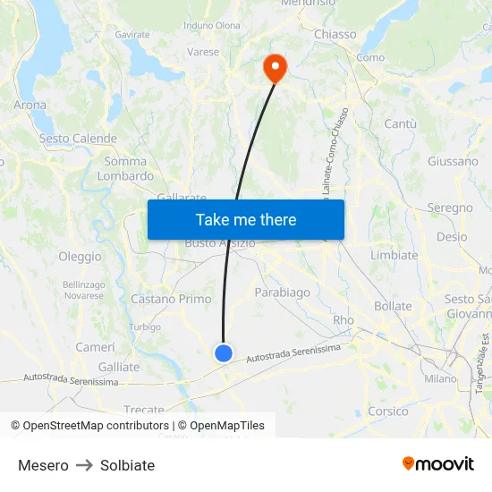 Mesero to Solbiate map