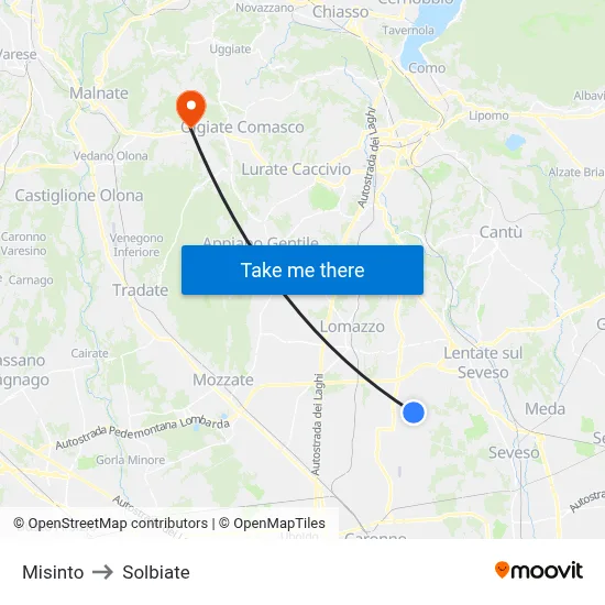 Misinto to Solbiate map