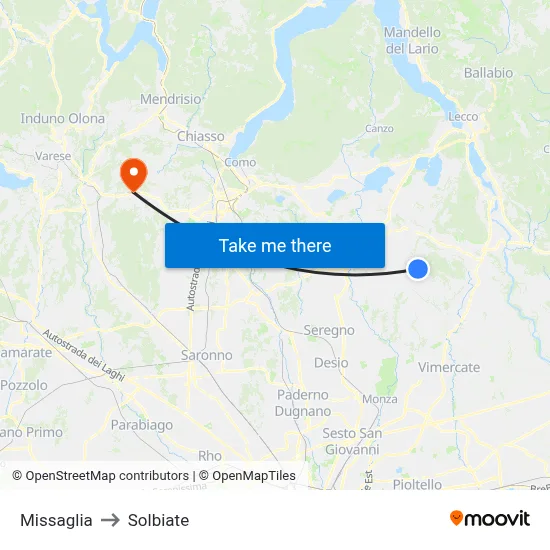 Missaglia to Solbiate map