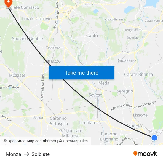 Monza to Solbiate map
