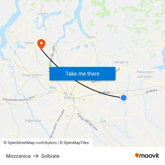 Mozzanica to Solbiate map