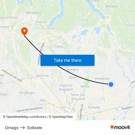 Ornago to Solbiate map