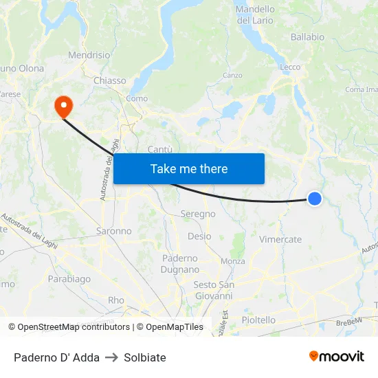 Paderno D'Adda to Solbiate map