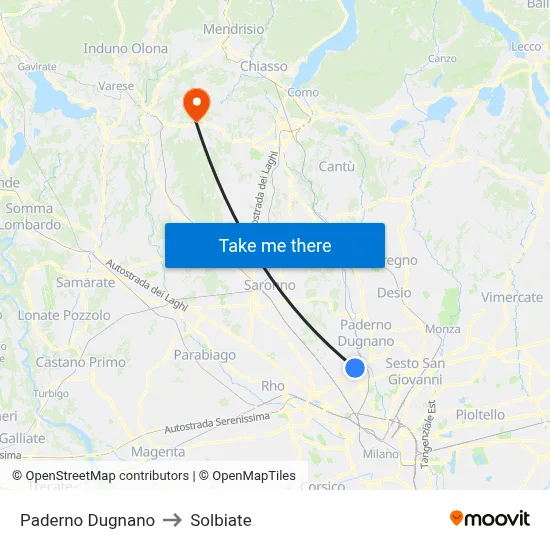 Paderno Dugnano to Solbiate map