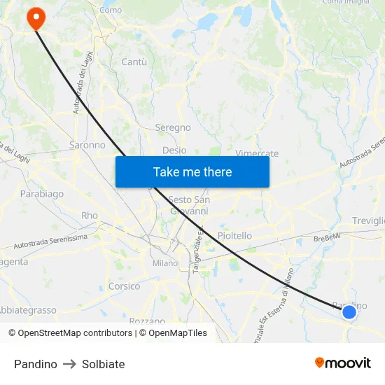 Pandino to Solbiate map