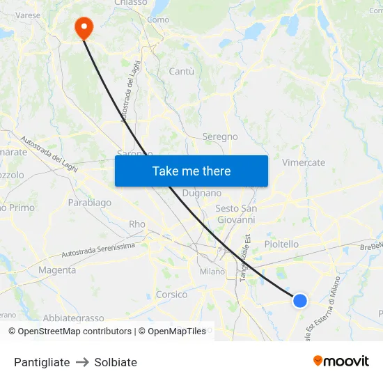 Pantigliate to Solbiate map
