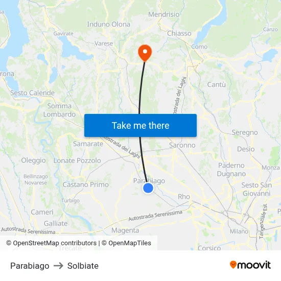 Parabiago to Solbiate map