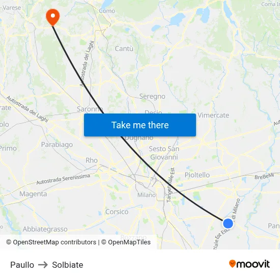Paullo to Solbiate map