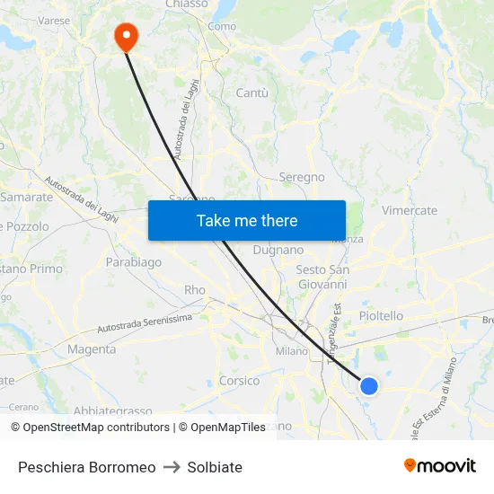 Peschiera Borromeo to Solbiate map