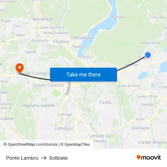 Ponte Lambro to Solbiate map
