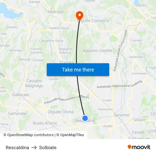 Rescaldina to Solbiate map