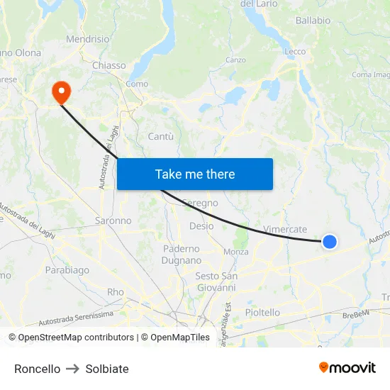 Roncello to Solbiate map