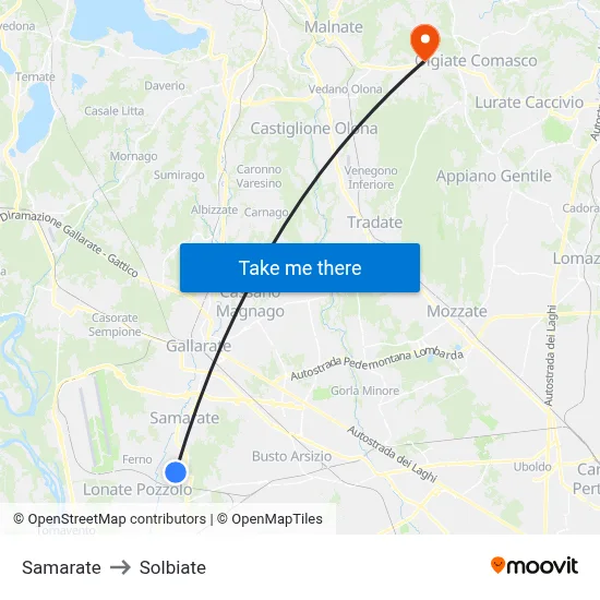 Samarate to Solbiate map