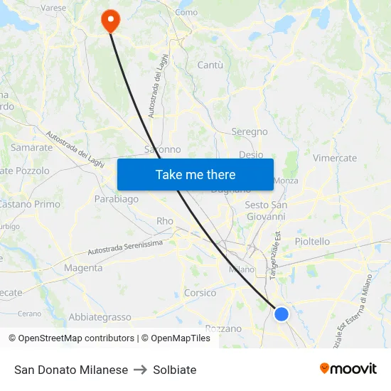 San Donato Milanese to Solbiate map