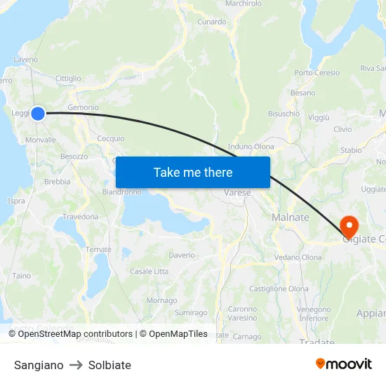Sangiano to Solbiate map