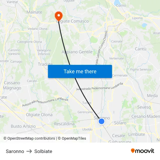 Saronno to Solbiate map