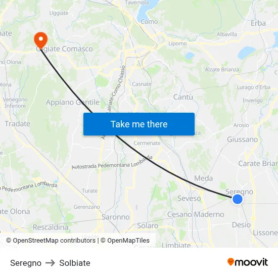 Seregno to Solbiate map