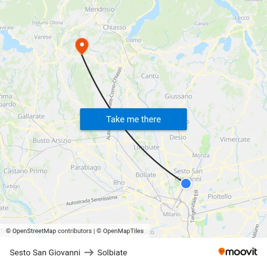 Sesto San Giovanni to Solbiate map