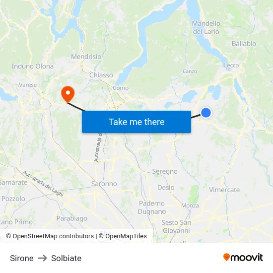 Sirone to Solbiate map