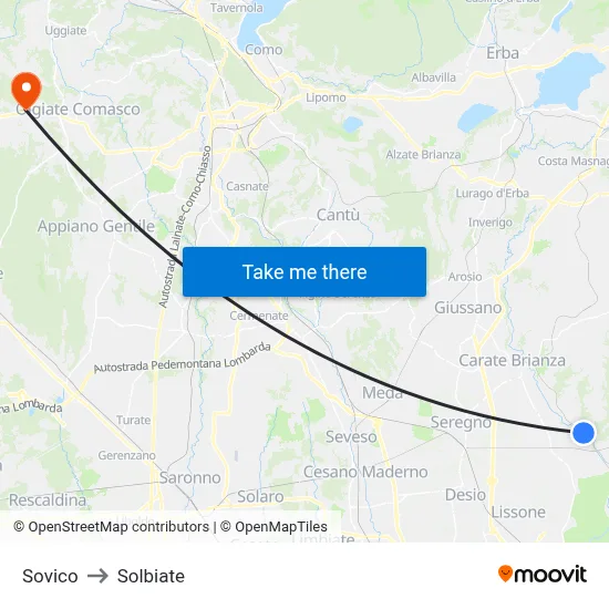 Sovico to Solbiate map