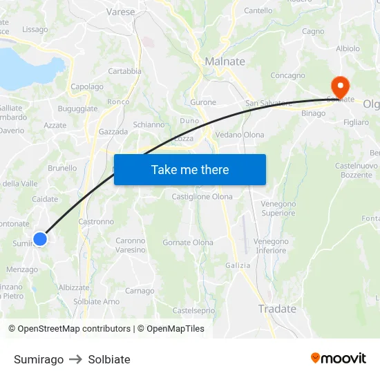 Sumirago to Solbiate map