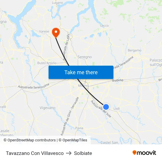 Tavazzano Con Villavesco to Solbiate map