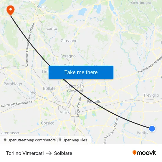 Torlino Vimercati to Solbiate map