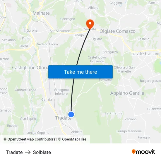 Tradate to Solbiate map