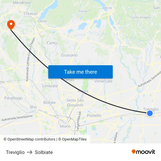Treviglio to Solbiate map