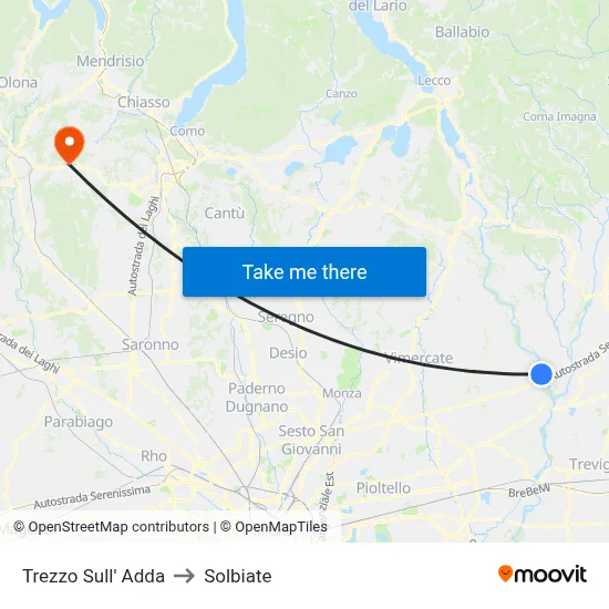 Trezzo Sull' Adda to Solbiate map