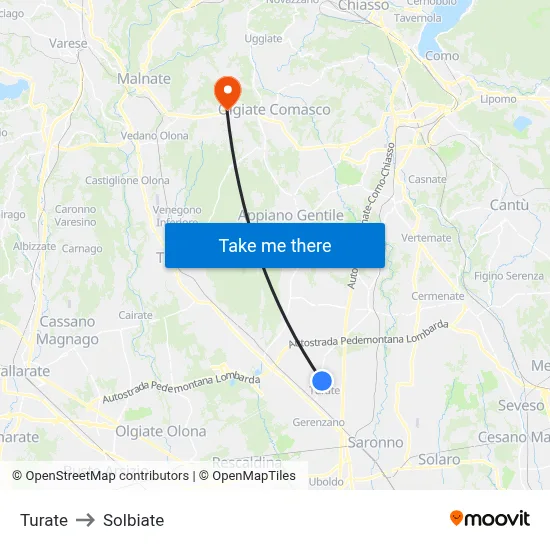Turate to Solbiate map