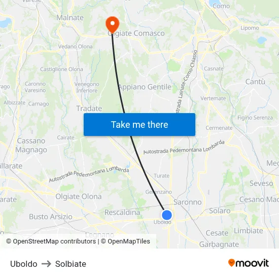 Uboldo to Solbiate map