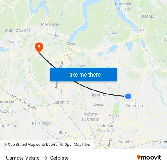 Usmate Velate to Solbiate map