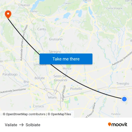 Vailate to Solbiate map