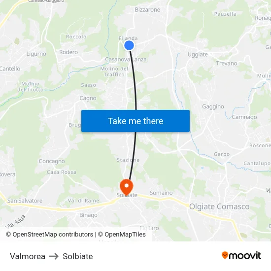Valmorea to Solbiate map