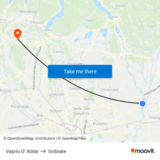 Vaprio d'Adda to Solbiate map