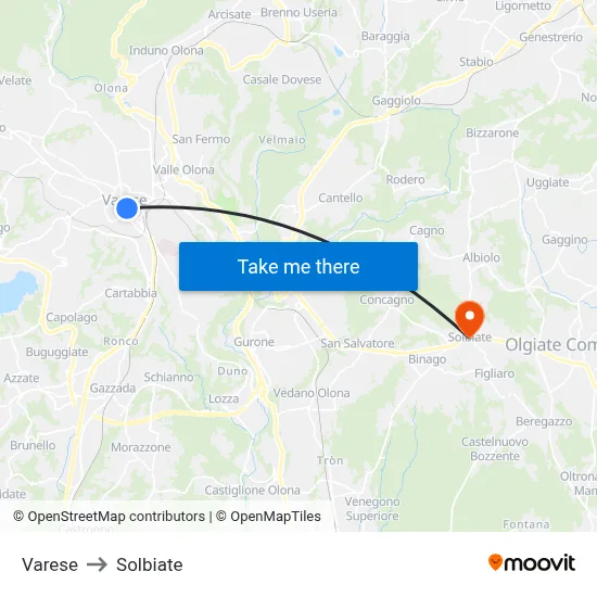 Varese to Solbiate map