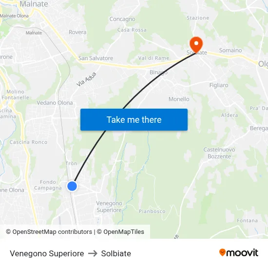 Venegono Superiore to Solbiate map