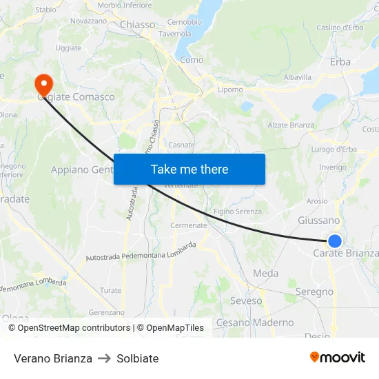 Verano Brianza to Solbiate map