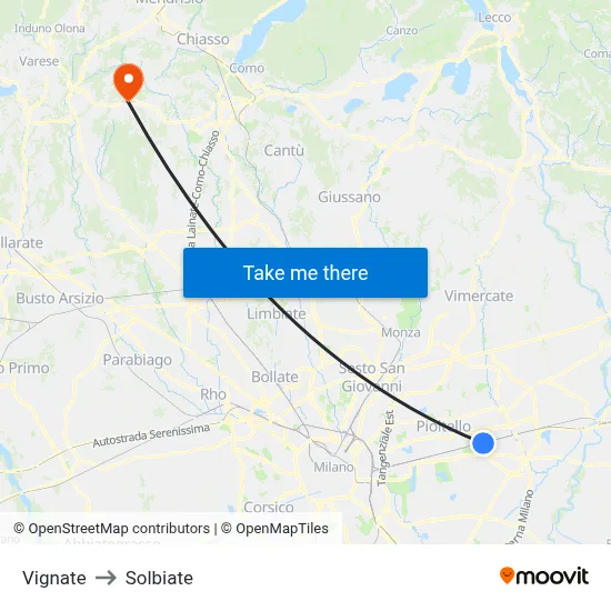 Vignate to Solbiate map