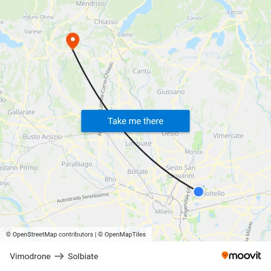 Vimodrone to Solbiate map