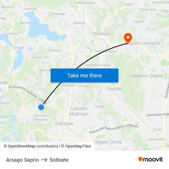 Arsago Seprio to Solbiate map