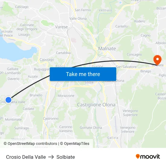 Crosio Della Valle to Solbiate map