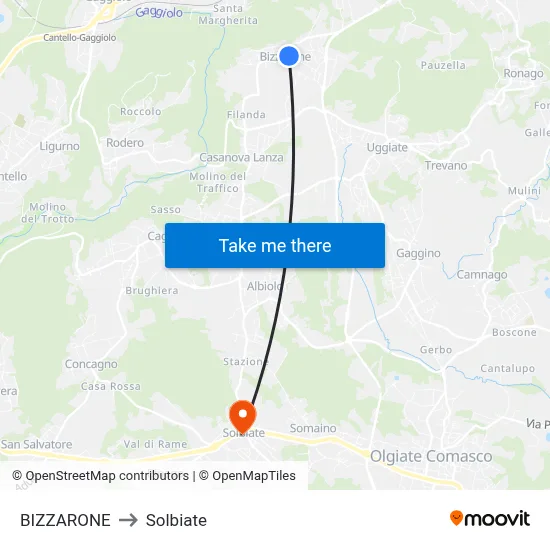 Bizzarone to Solbiate map